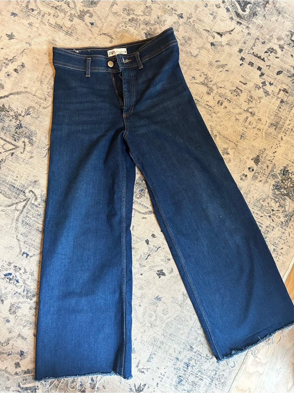 Zara Dark Indigo High-Rise Wide Leg Jeans